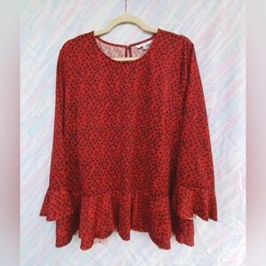 Red Alfred Sung XXL Blouse with leaf pattern
